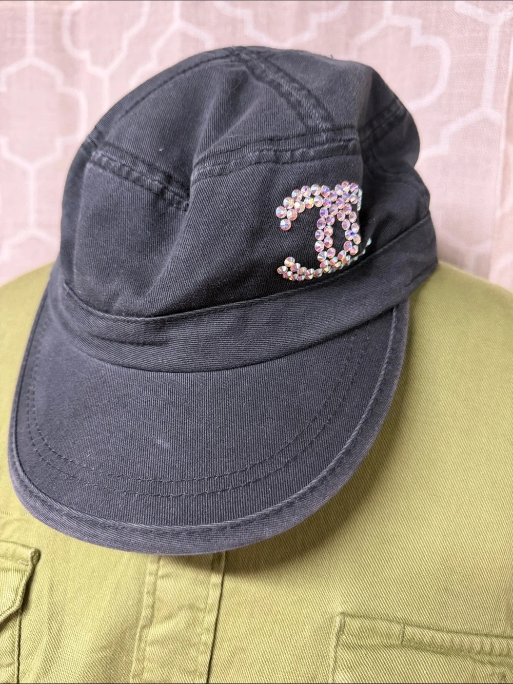 Black Cap hat with sparking rhinestone Double C Logo